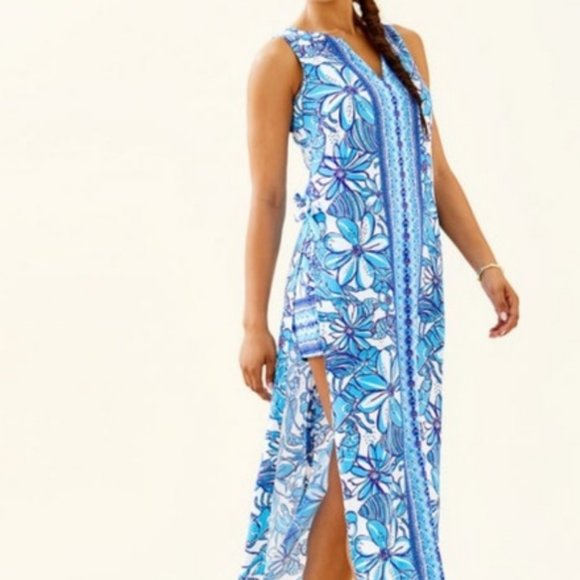 Lilly Pulitzer Dresses & Skirts - Lilly Pulitzer Donna Maxi Romper Succulent Blue Coronado Crab - Size 0 - $248